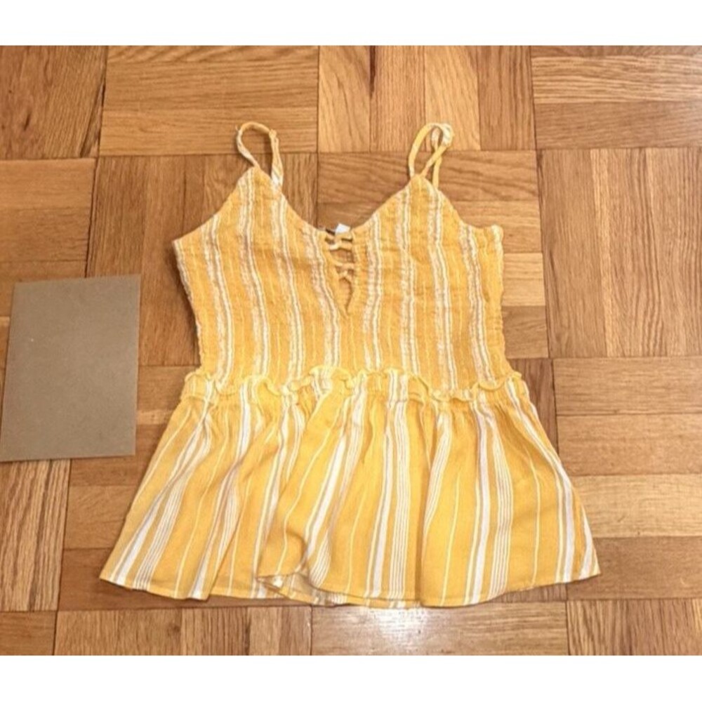Patrons of Peace Yellow White Striped Smocked Size Medium Boho Summer